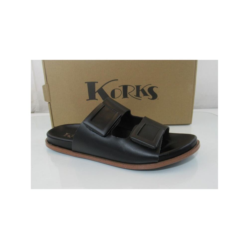 Korks Size 7 Aurianna Adjustable Double Straps Slide Footbed Sandals Black